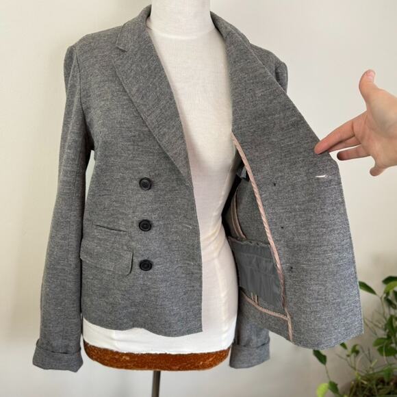 J.Crew Wool 10 Tall M L Benny Double Breasted Blazer Unstructured Gray Unlined - Picture 8 of 16